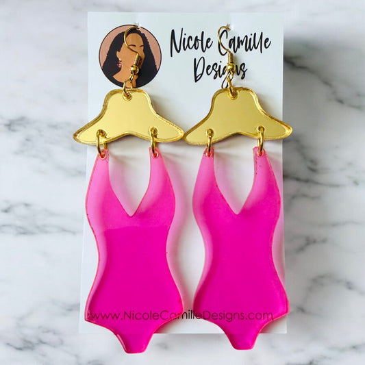 Fuschia Swimsuit Acrylic Earrings