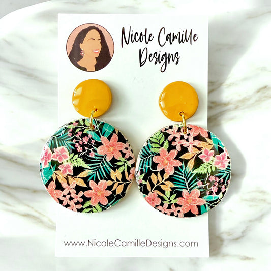 Tropical Print Disc Clay Earrings