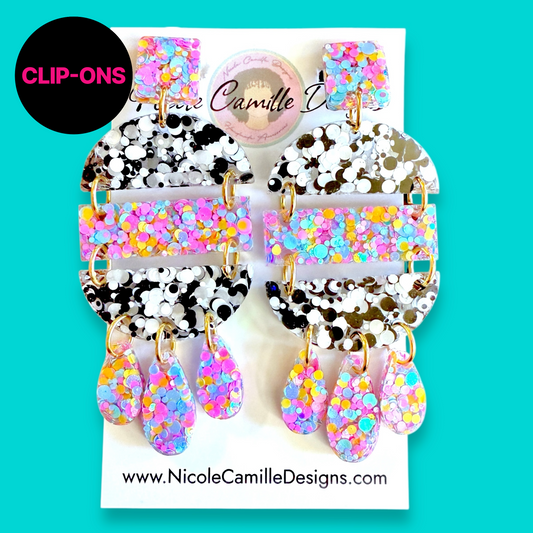Confetti Glitter Mix “Raffaela” Clip-on Resin Earrings