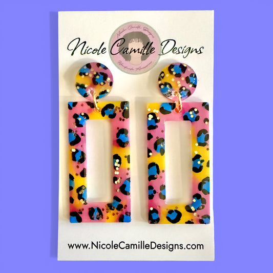 Colorful Leopard Print Rectangle Resin Earrings