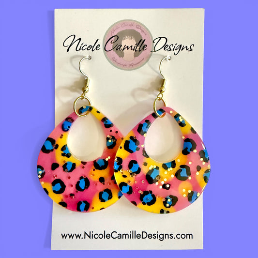 Colorful Leopard Print Teardrop Resin Earrings