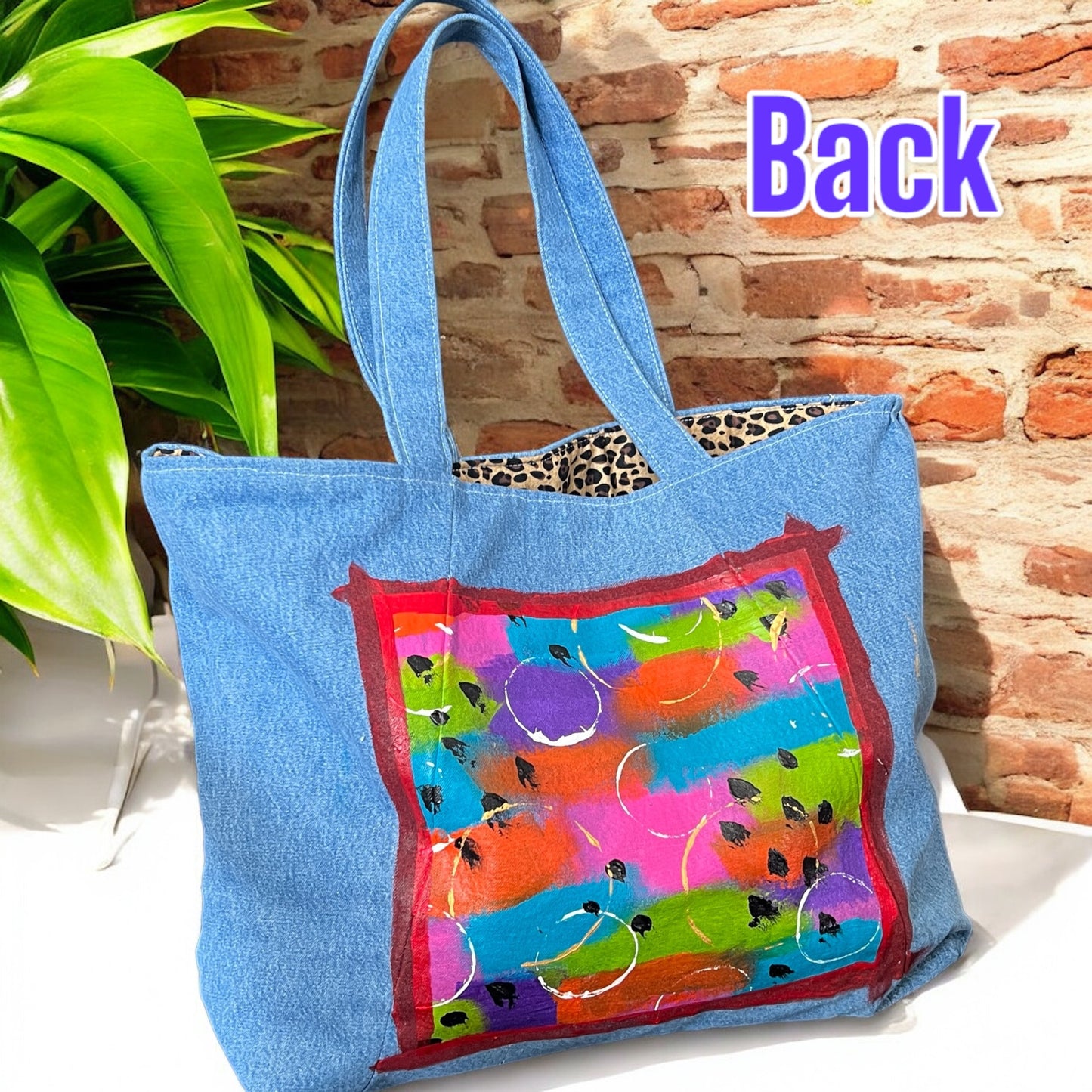 Abstract Handpainted Denim Tote