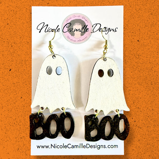 Ghost Boo Wood Earrings