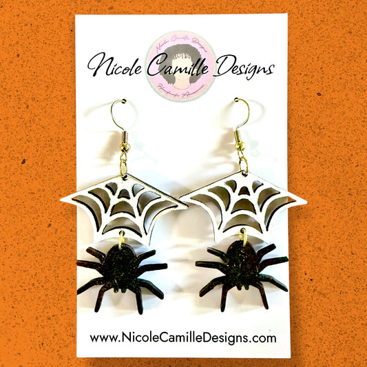 Spider Web Wood Earrings