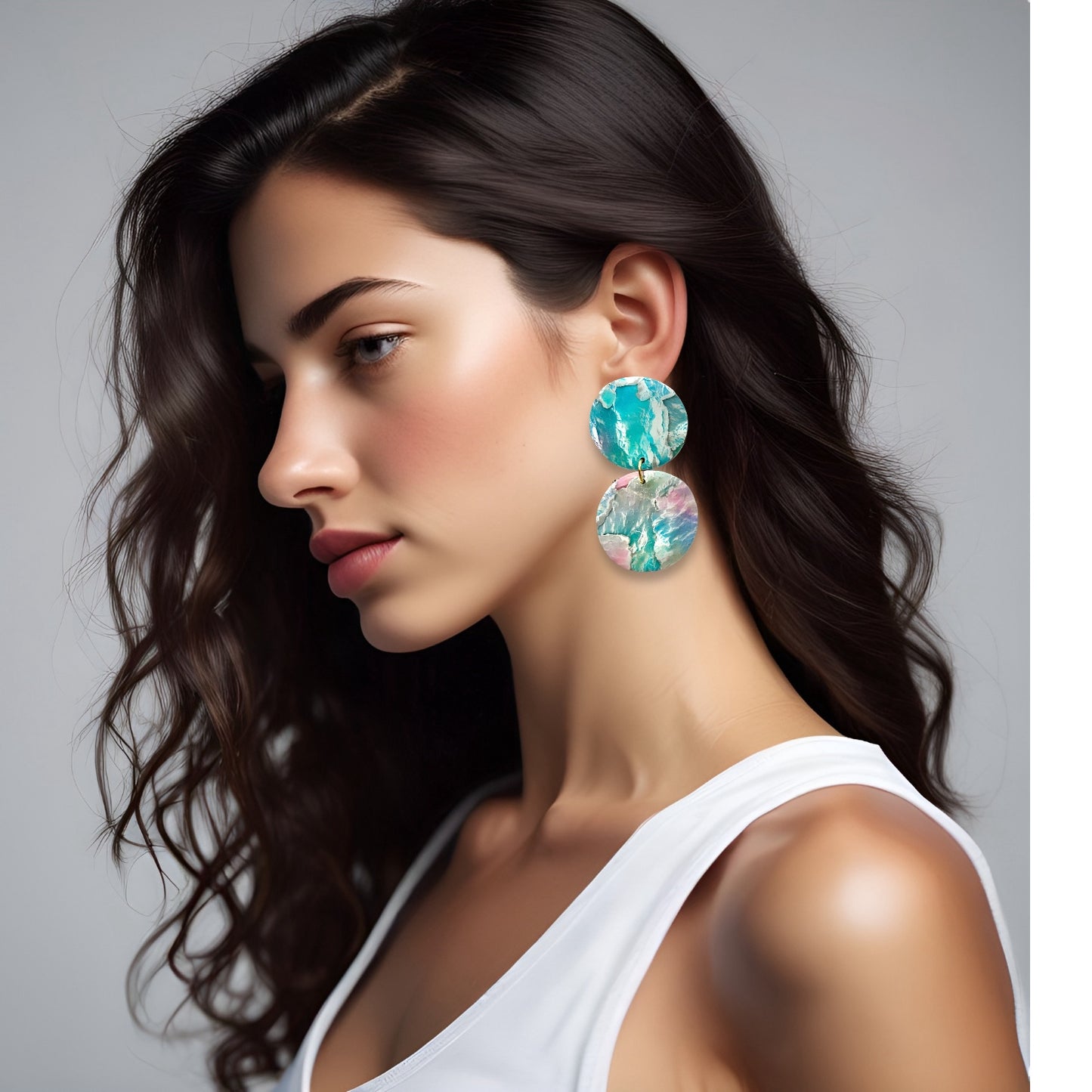 Turquoise Gemstone 2-Disc Clay Earrings