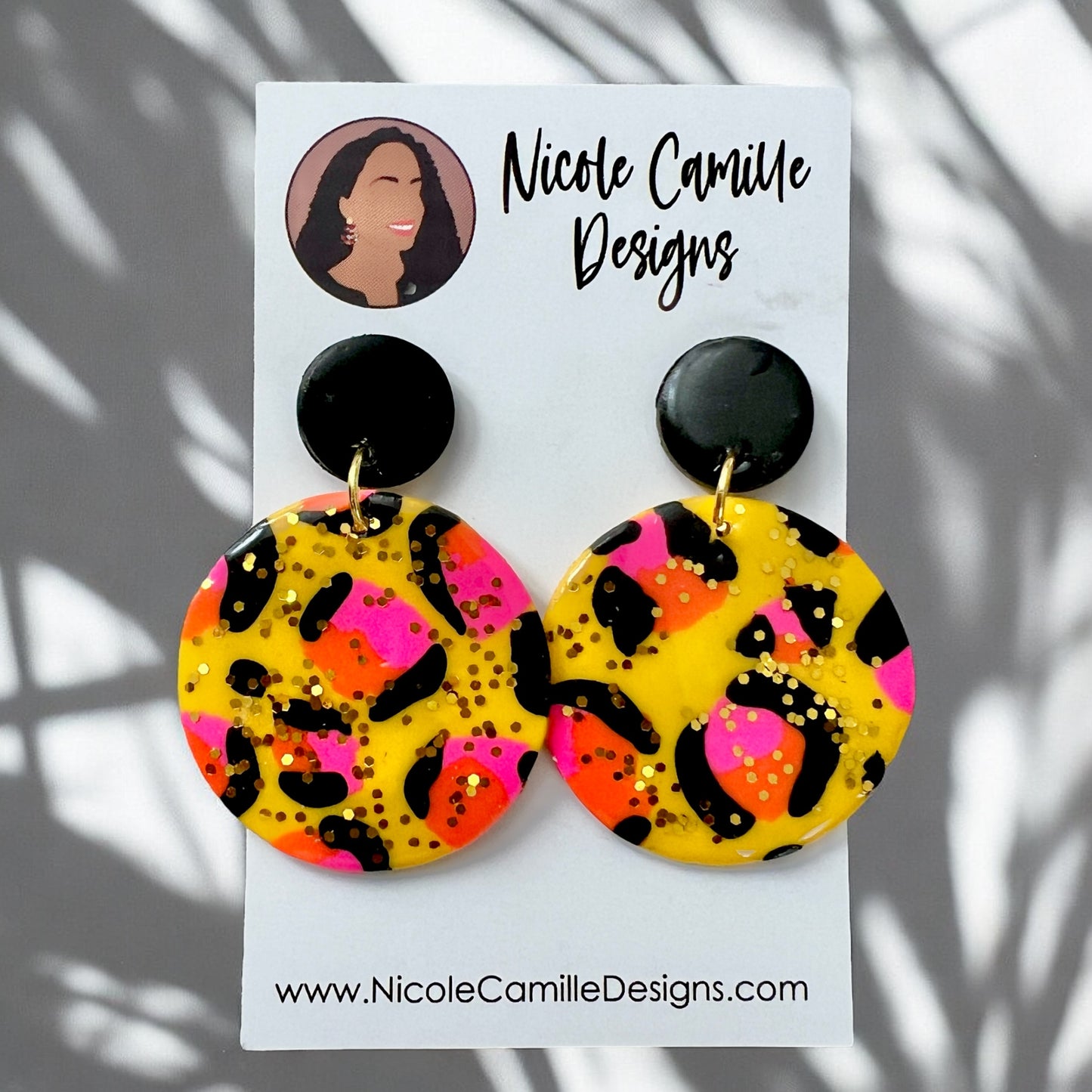 Yellow Animal Print Disc Clay Earrings