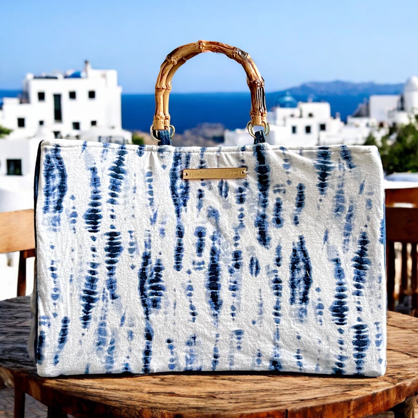 White & Blue Batik “Jennifer” Tote