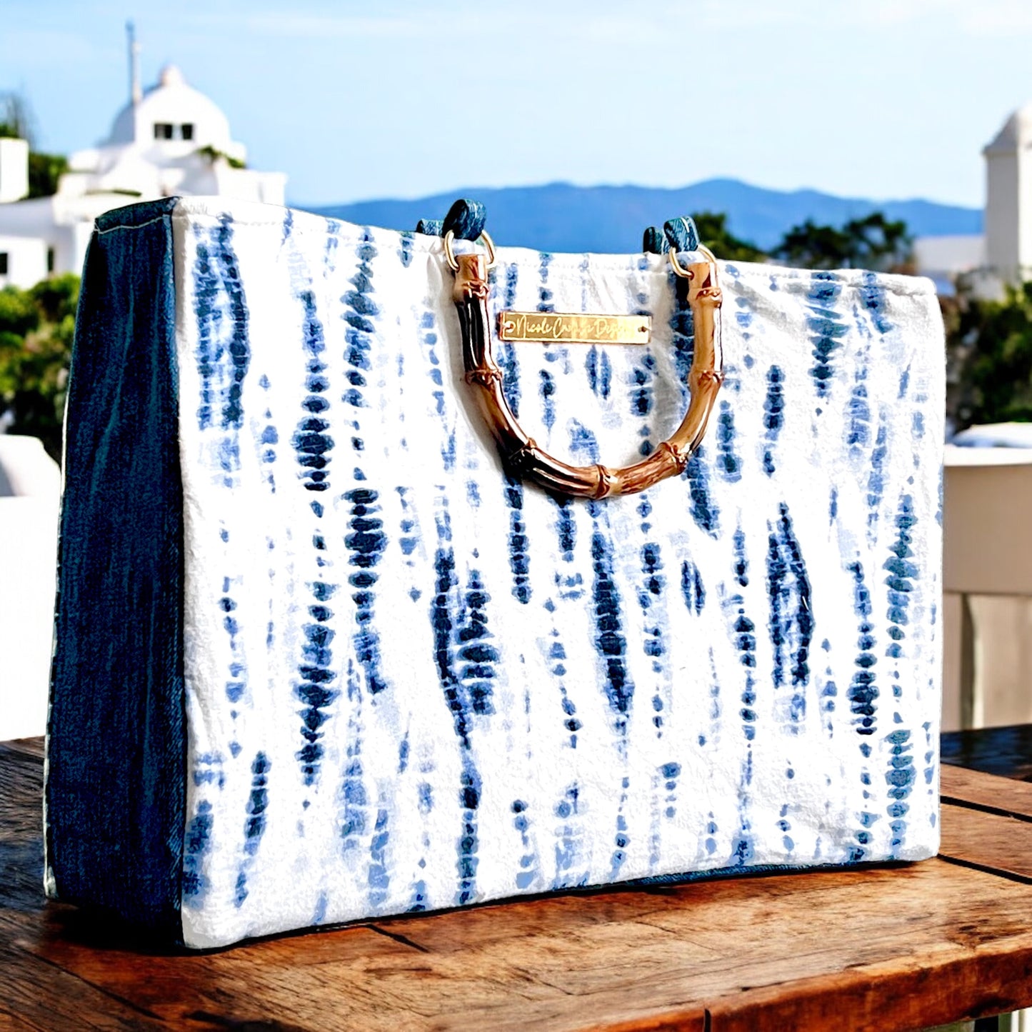 White & Blue Batik “Jennifer” Tote