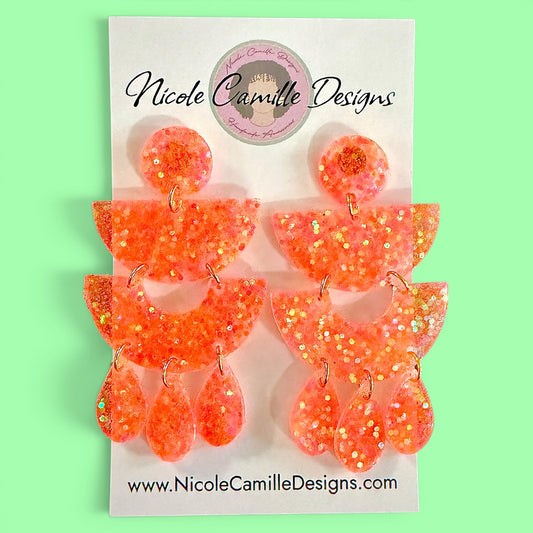 Orange Glitter “Barcelona” Resin Earrings