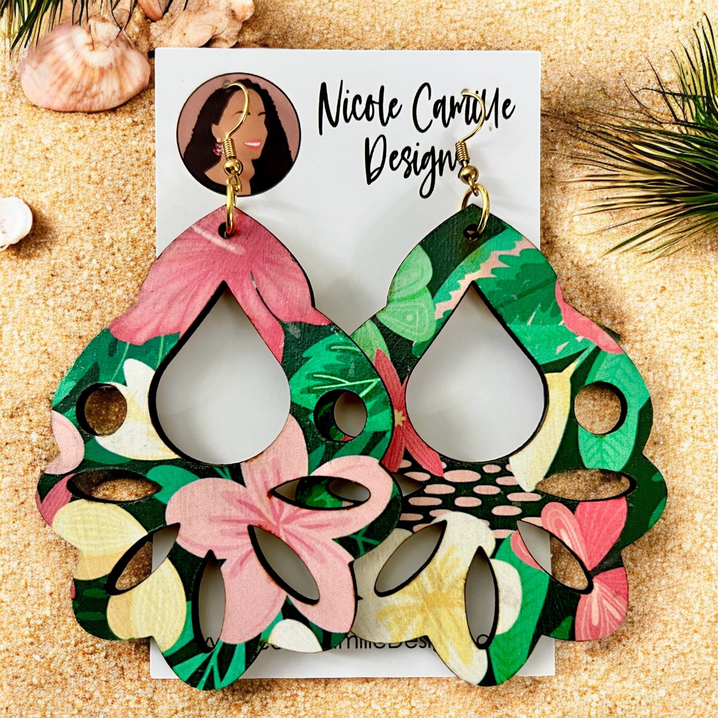 Tropical Print Boho Wood Earrings