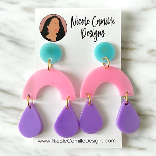 Spring Color Block Arch Dangle Resin Earrings