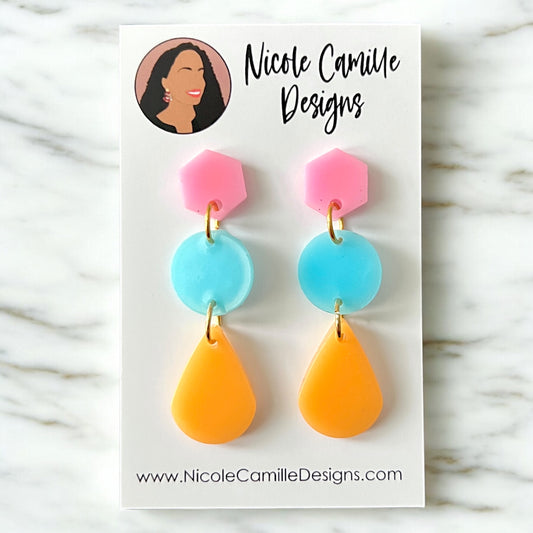 Spring Color Block Dangle Resin Earrings