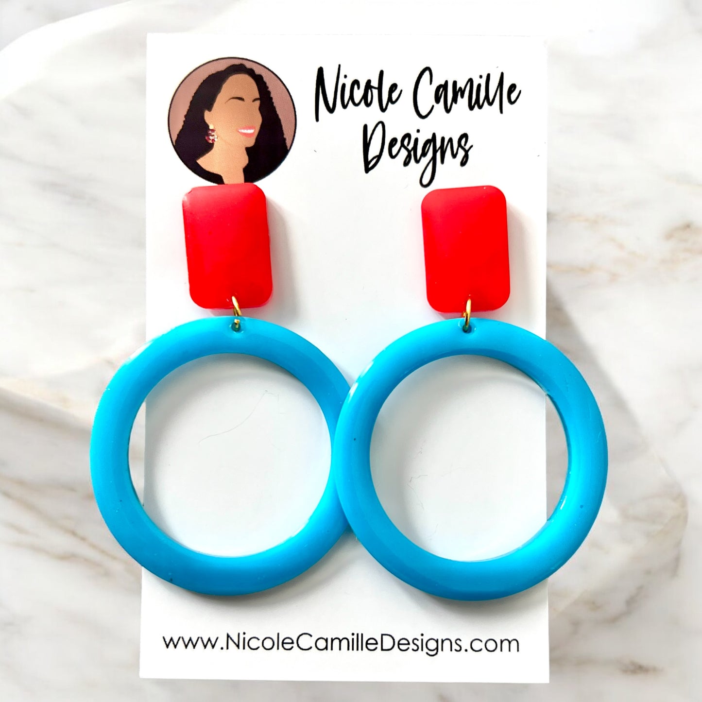 Turquoise & Red Round Resin Earrings