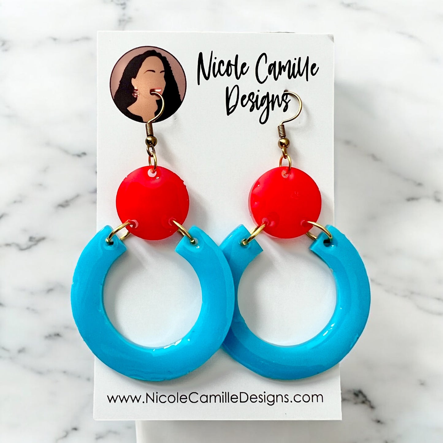 Turquoise & Red “Candice” Resin Earrings