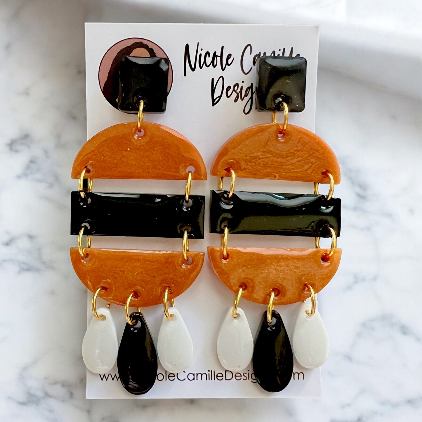 Brown, Black & White “Raffaela” Resin Earrings