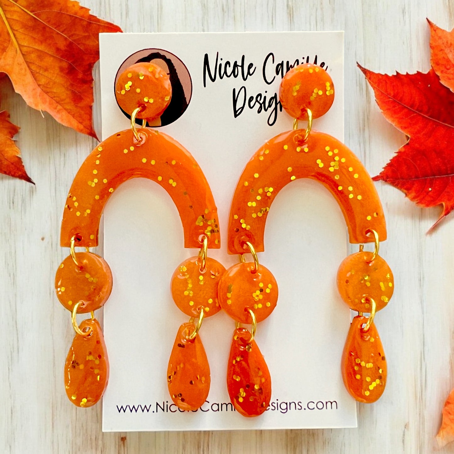 Burnt Orange Horseshoe Dangle Resin Earrings