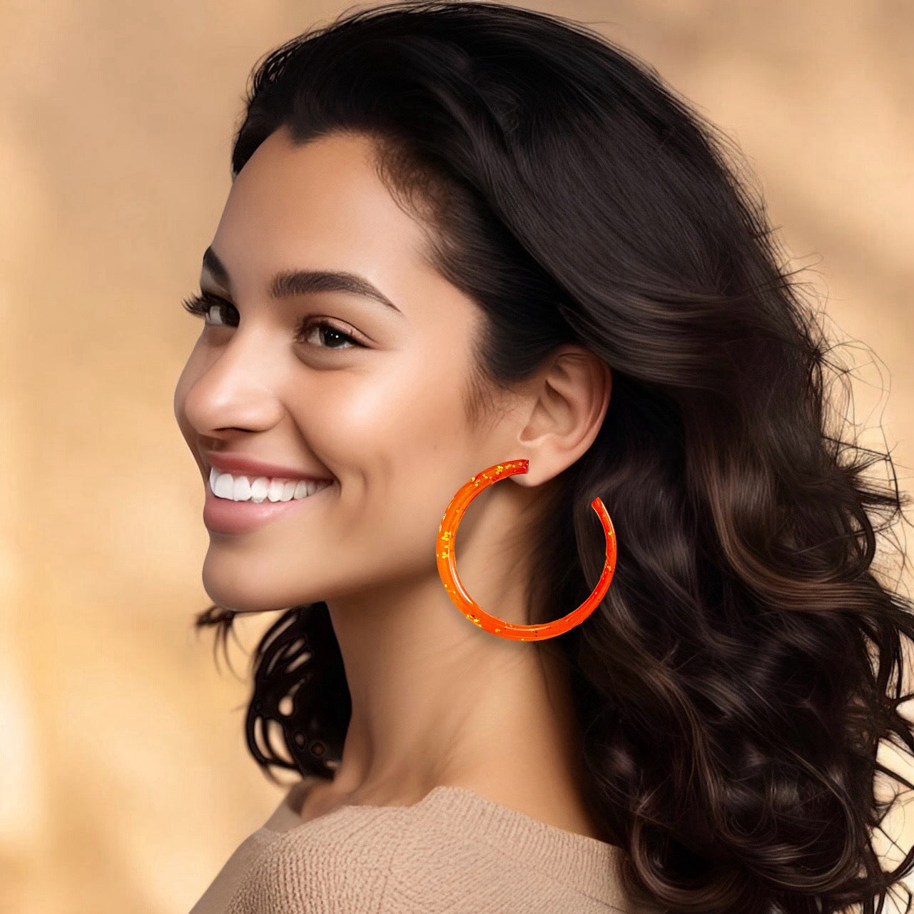 Burnt Orange Jumbo Hoops Resin Earrings