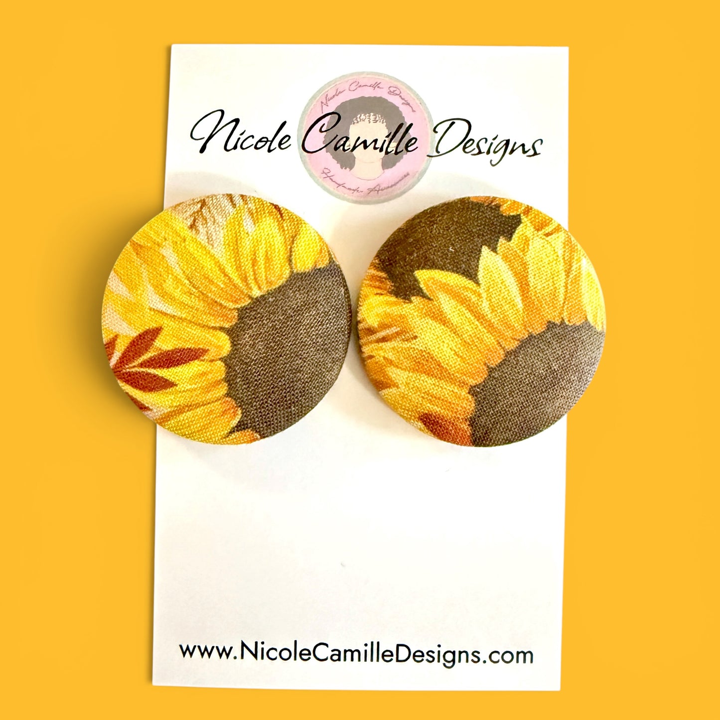 Sunflower Fabric Button Earrings