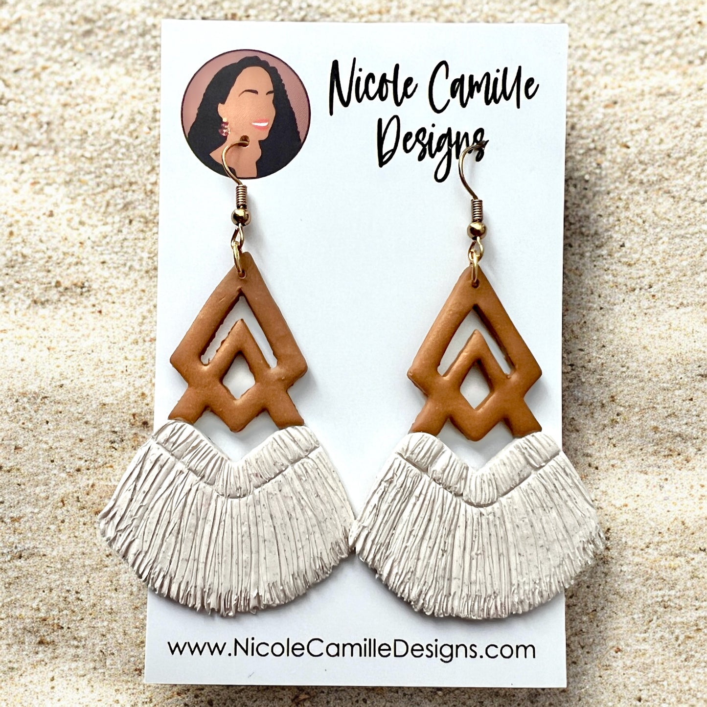 Stone Faux Macrame Clay Earrings