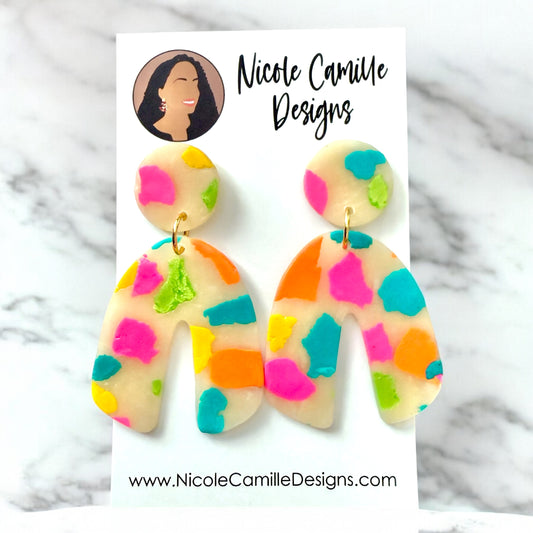 Colorful Patch Organic Arch Clay Earrings