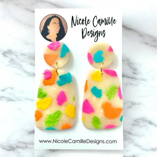 Colorful Patch Organic Rectangle Clay Earrings