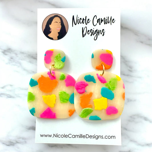 Colorful Patch Organic Square Clay Earrings