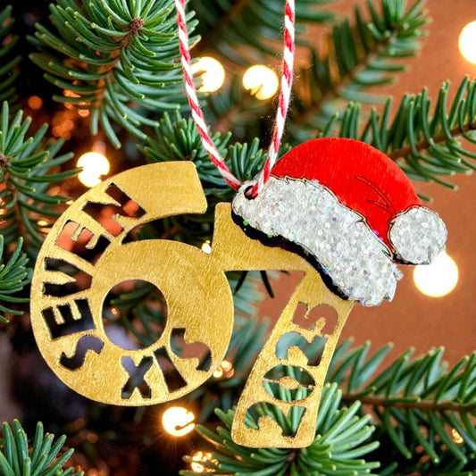 6-7 Sparkly Wood Ornament