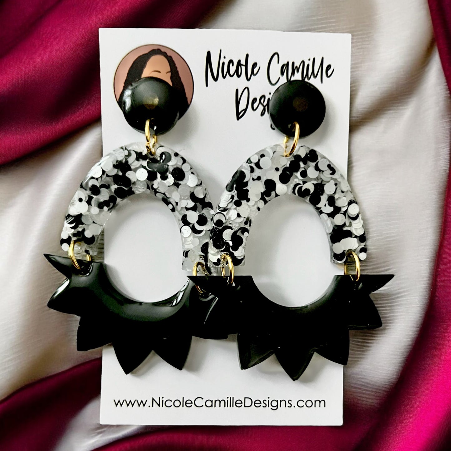 Black & White Confetti “Michelle” Resin Earrings