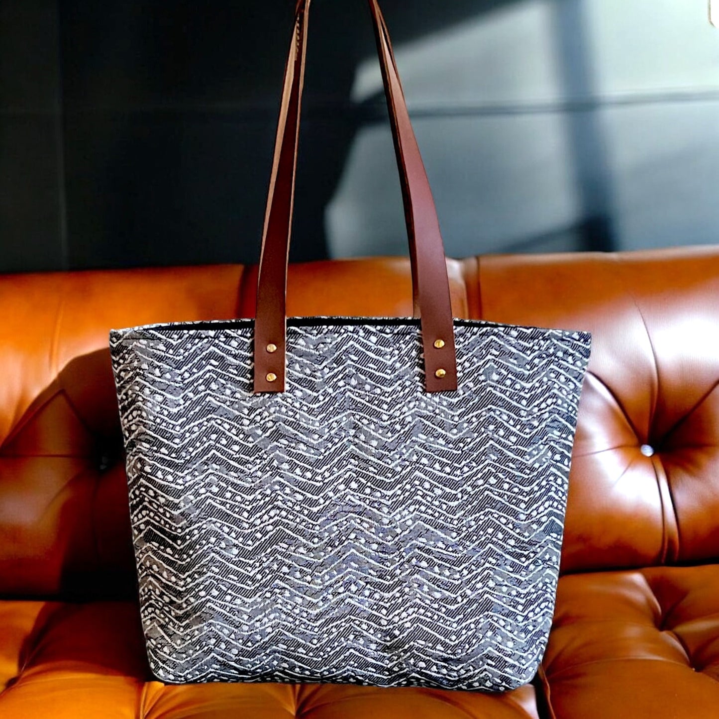 Charcoal Knit Print Tote