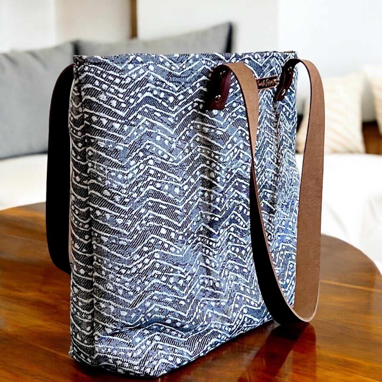 Charcoal Knit Print Tote