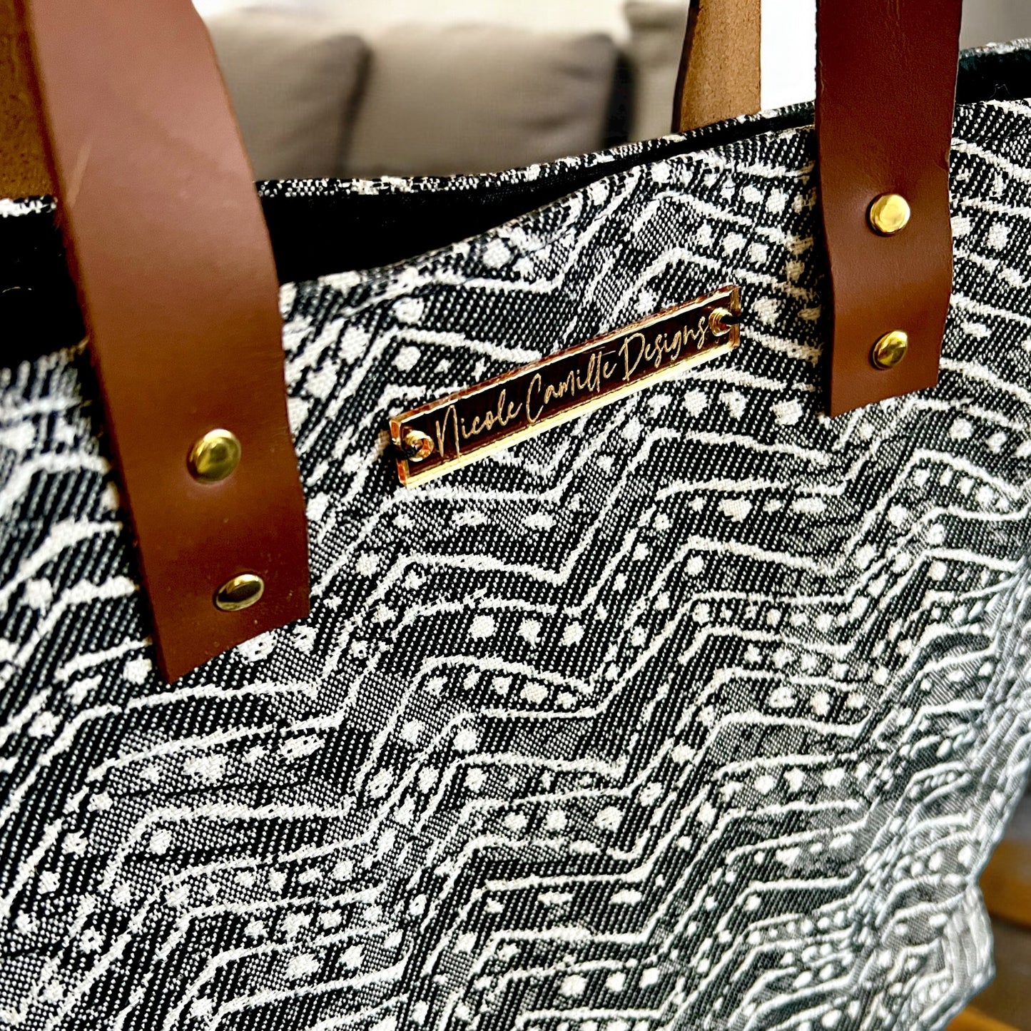 Charcoal Knit Print Tote