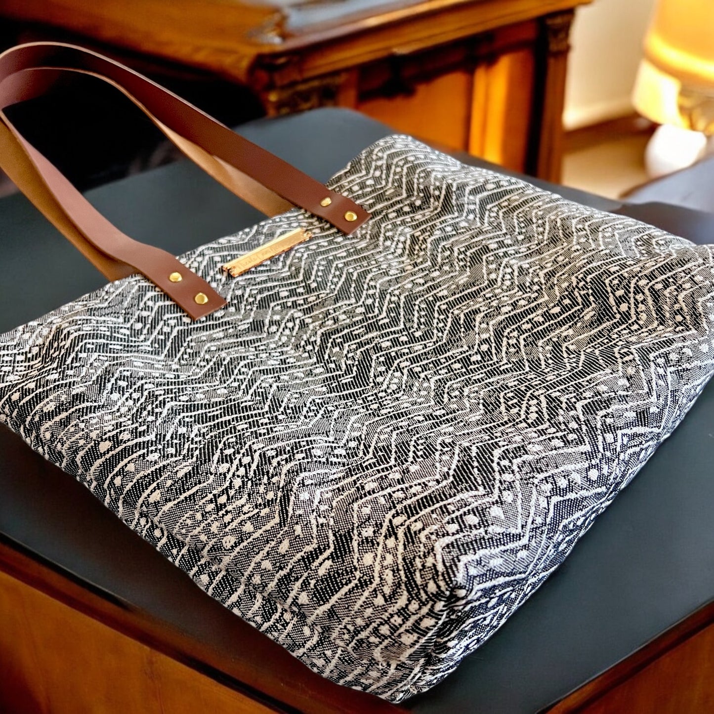 Charcoal Knit Print Tote