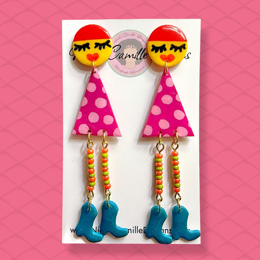 Lady Long Legs Clay Earrings (Fuschia)