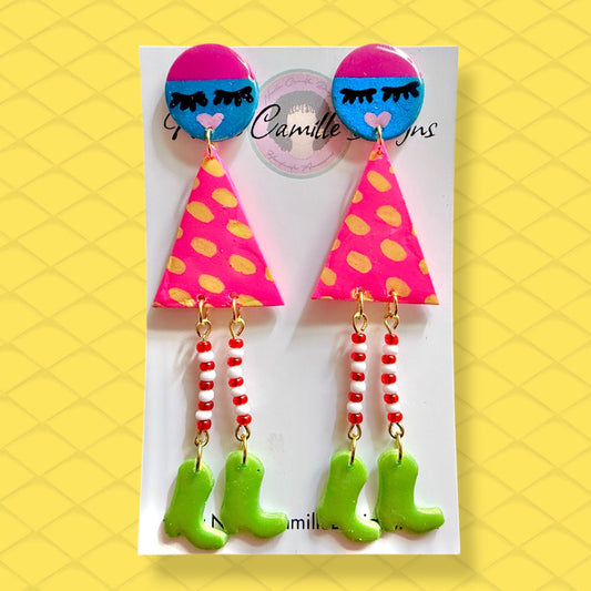 Lady Long Legs Clay Earrings (Hot Pink)