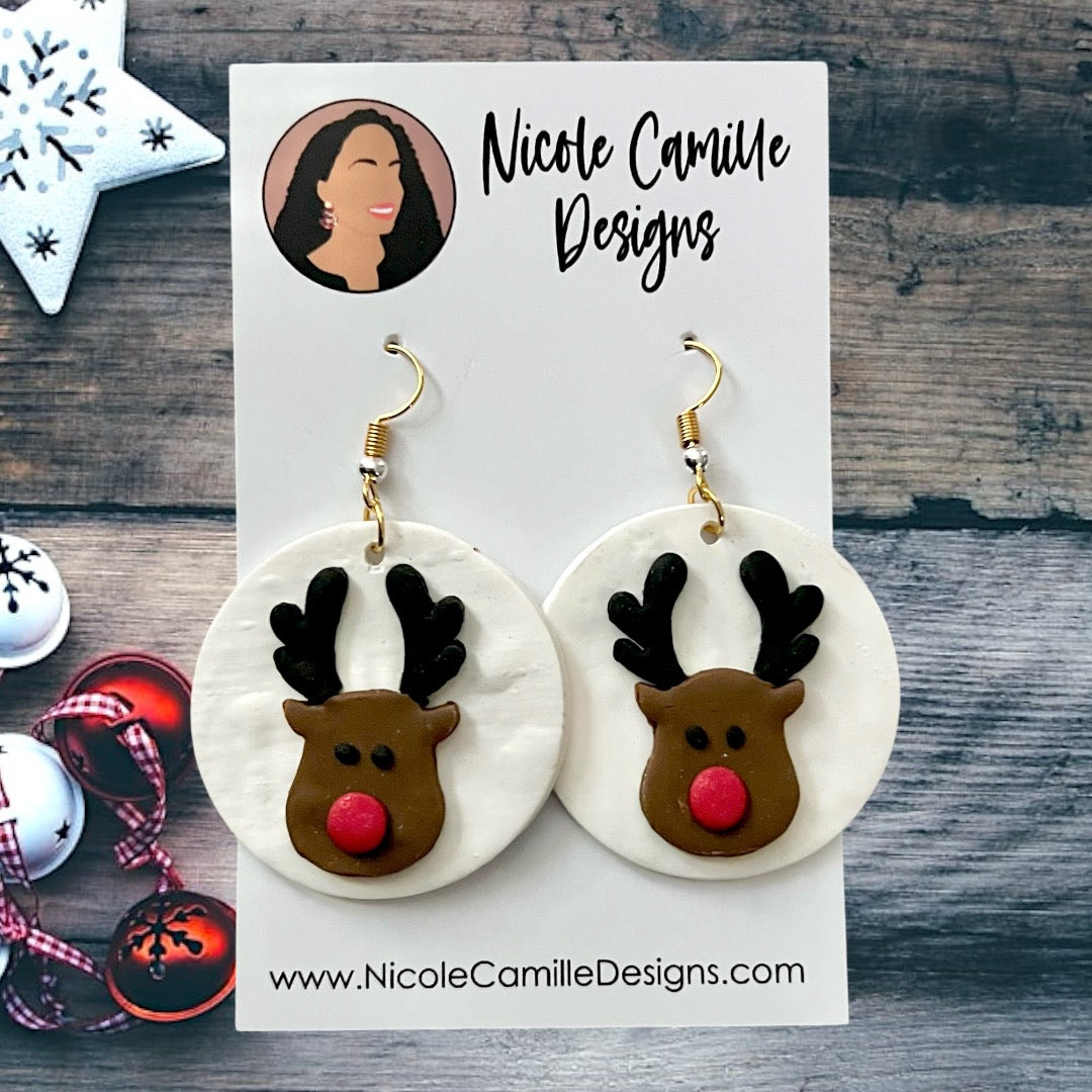 Large White Rudolph Clay Earrings