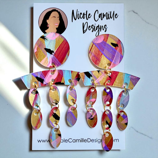 Gold Colorful Abstract “Venice” Paper Earrings