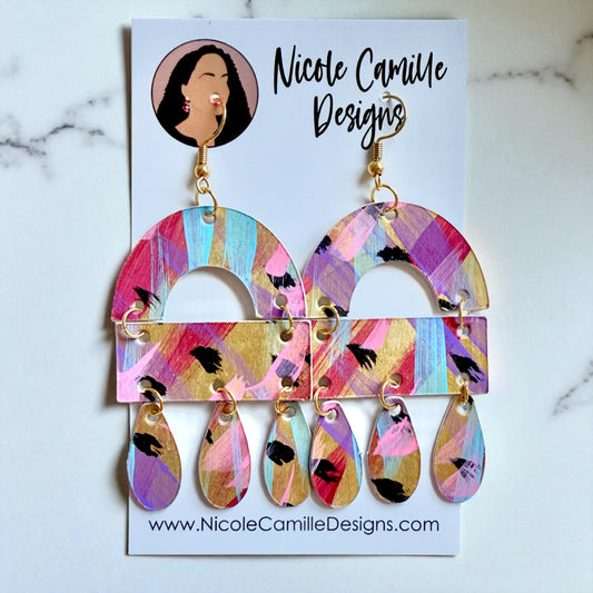 Gold Colorful Abstract “Shianna” Paper Earrings