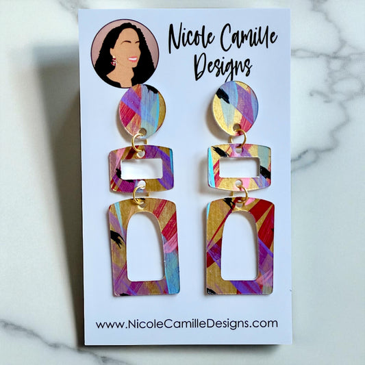 Gold Colorful Abstract “Accra” Paper Earrings