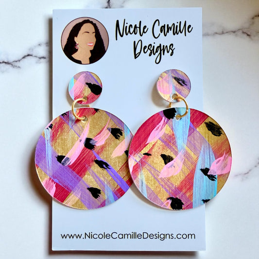 Gold Colorful Abstract Disc Paper Earrings