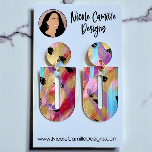 Gold Colorful Abstract Reverse Arch Paper Earrings