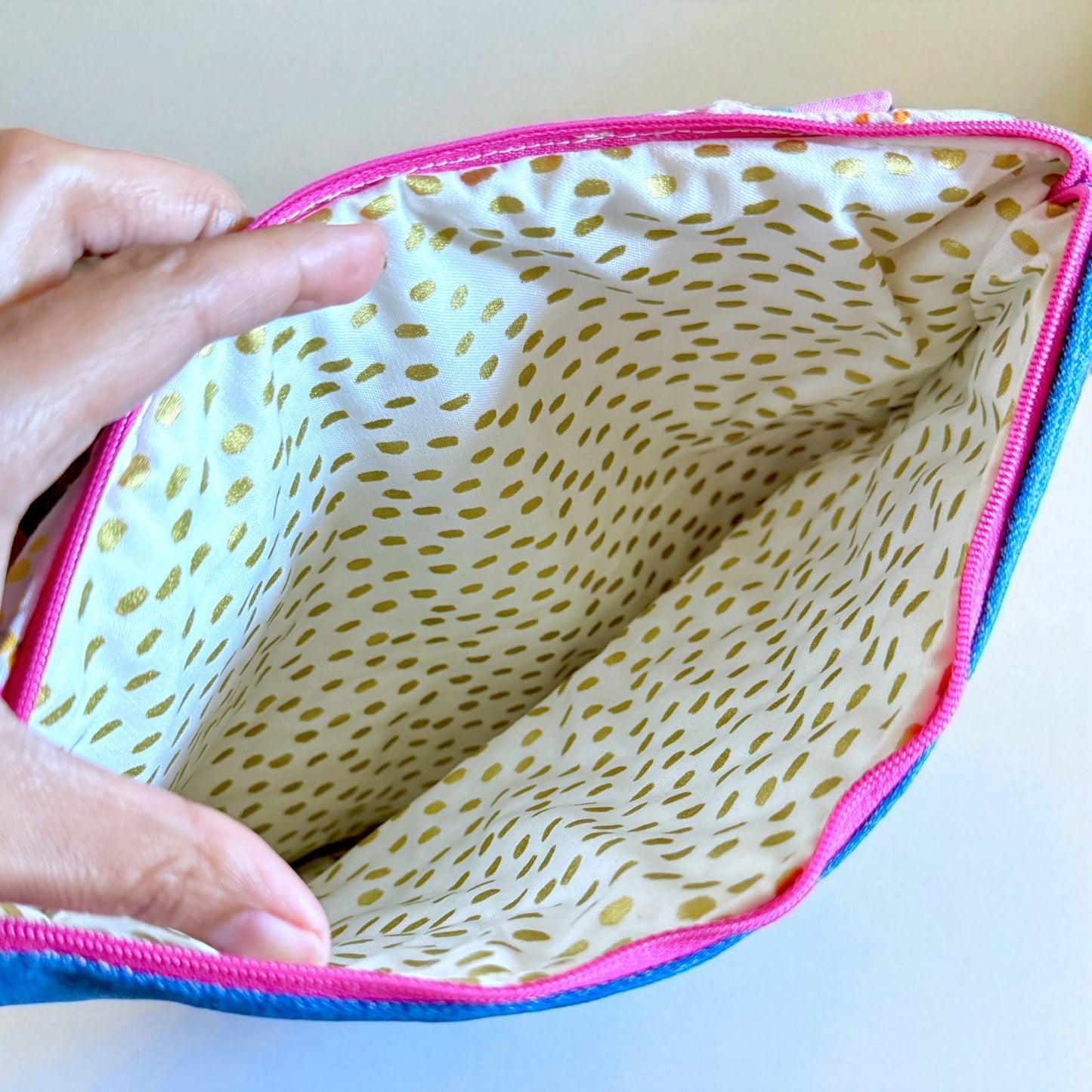 Pink Floral & Denim Ruffle Foldover Clutch