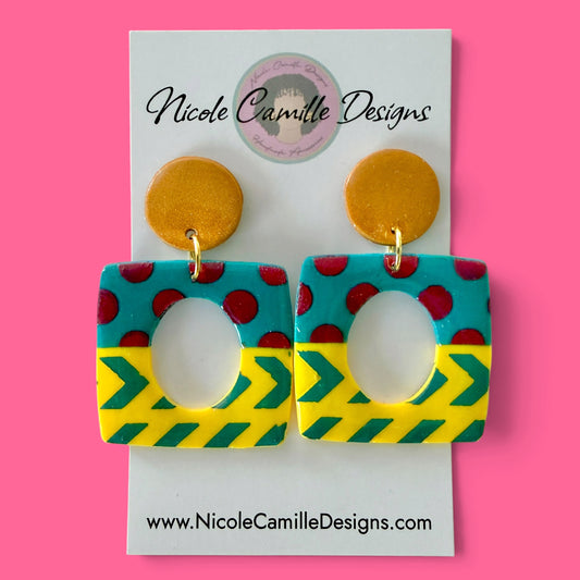 Abstract Square Clay Earrings