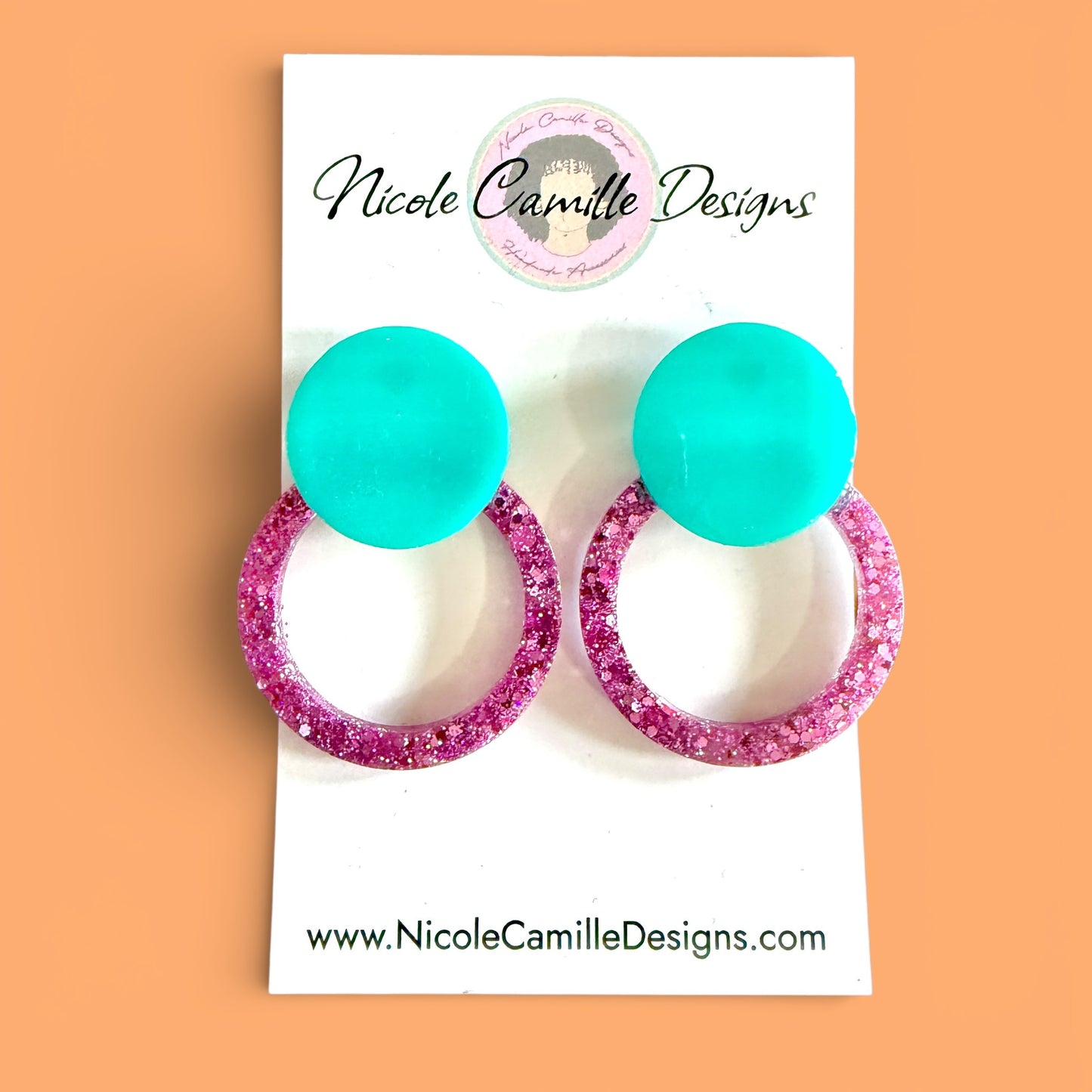 Aqua & Fuschia Glitter Resin Earrings