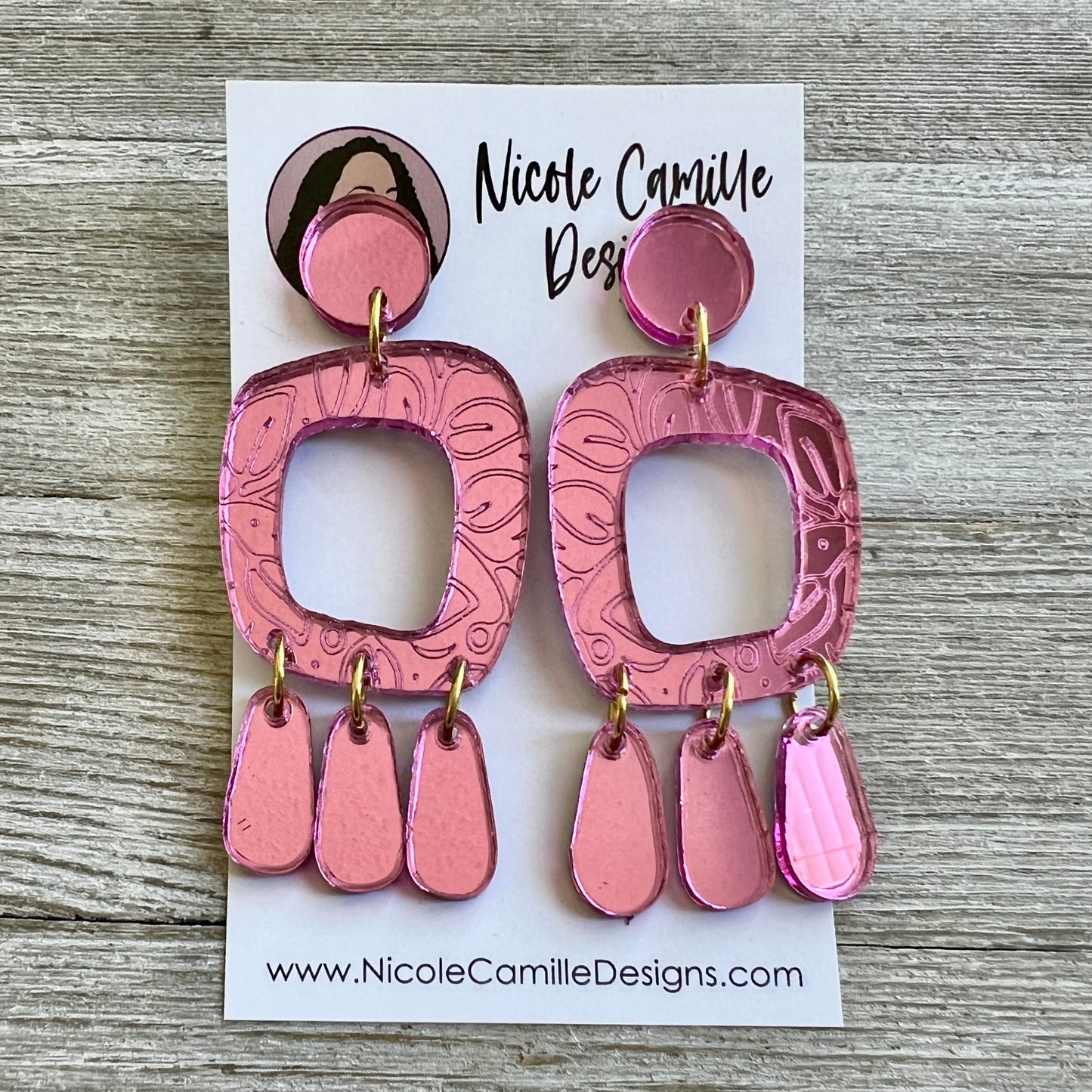 Pink Engraved Abstract Dangle Acrylic Earrings