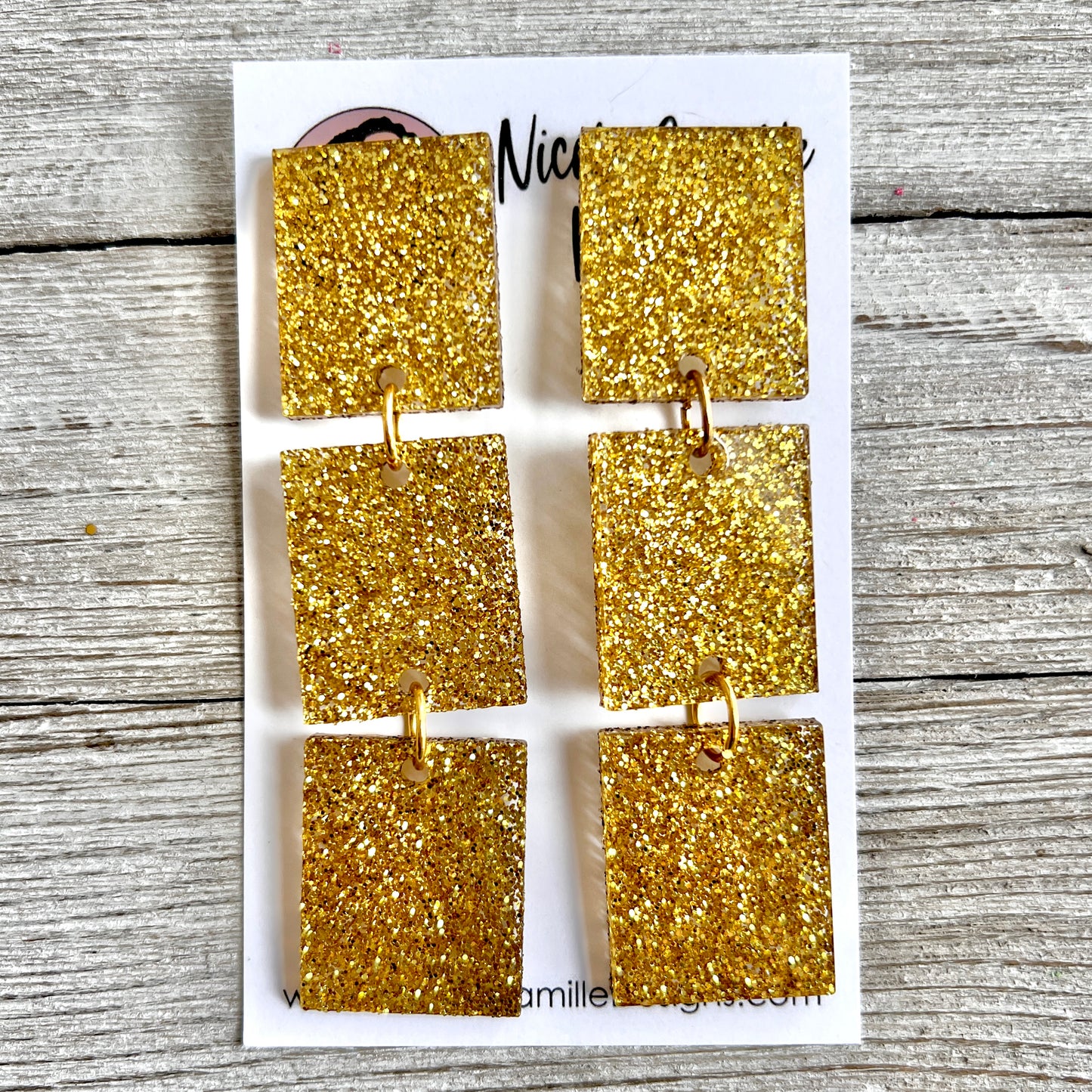 Gold Glitter 3-Rectangle Acrylic Earrings
