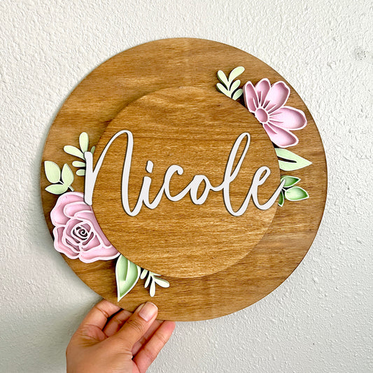Small 2-Layer Floral Name Sign
