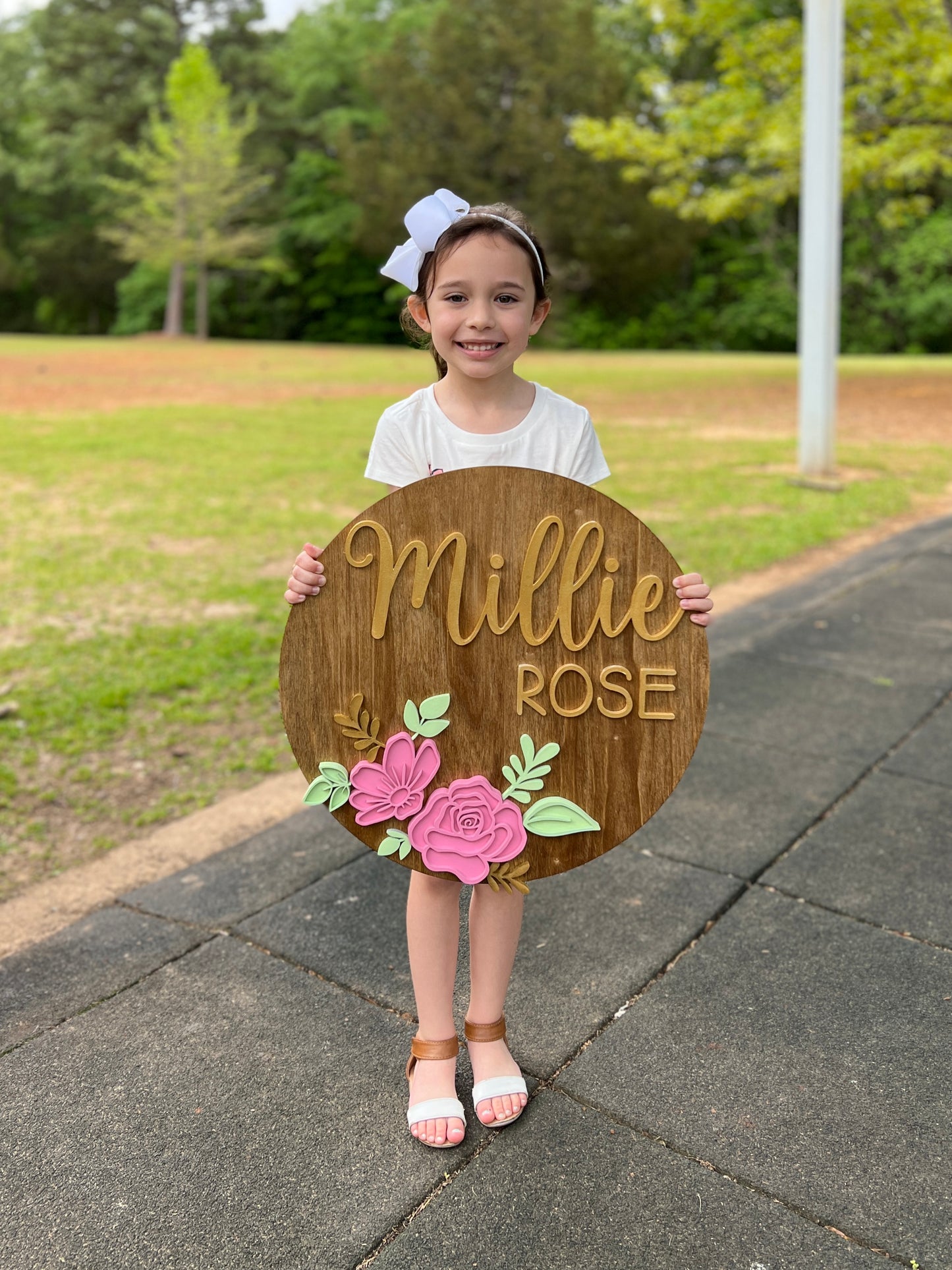 18” Round Large Floral Name Sign