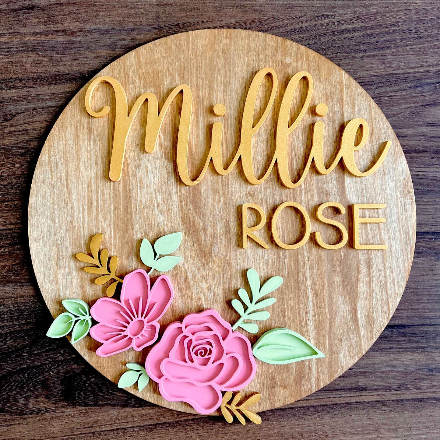 18” Round Large Floral Name Sign